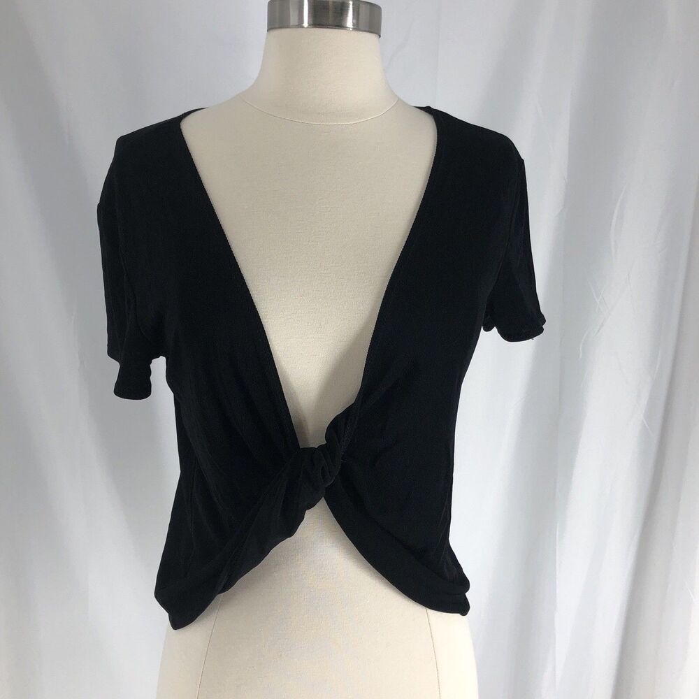 Chicos Travelers Tie Front Short Sleeve Slinky Knit Crop Top Women's Medium